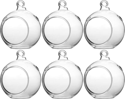 WGV Hanging Terrarium Globe, Width 2.5", Height 3", DIY Air Succulent Planter, Clear Glass Vase Orb with Flat Bottom, Candle Holder for Windowsill Outdoor Garden Decor, 6 Pieces Bulk