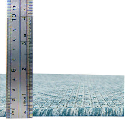 Unique Loom Collection Casual Transitional Solid Heathered Indoor/Outdoor Flatweave Area Rug (2' x 8' Runner, Aquamarine/Ivory)