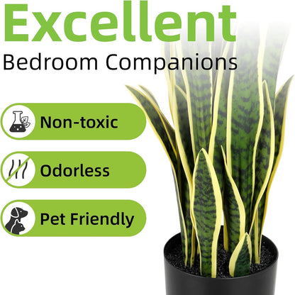 KOL 3ft 2PCS Artificial Snake Plant, 32 PVC Lifelike Leaves, 35in Faux Sansevieria for Indoor Home & Garden Decor, Potted Mother-in-Law's Tongue Plants, Yellow
