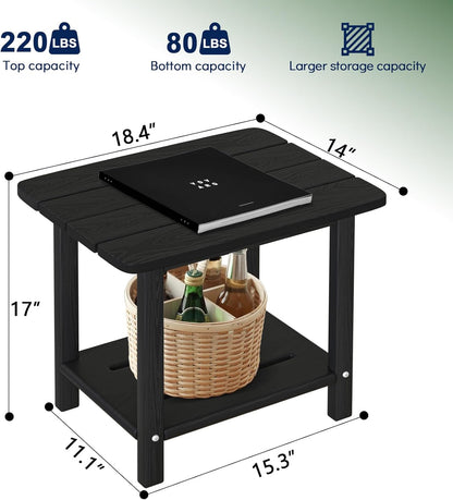 Adirondack Square Side Table - 18.4" Large Panel HDPE Outdoor End Table - Weatherproof, Rustproof & Low Maintenance for Patio, Lawn, Pool, Indoor Use (Black)