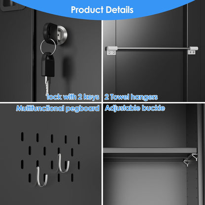 33.93 in Wide Garage Storage Cabinet, Metal Storage Cabinet with Pegboards and 4 Adjustable Shelves, Garage Storage System with Lockable Door for Offices, Gyms and Pantries, Black