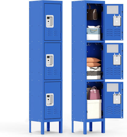 Metal Locker for Employees 66" H Tall Storage Lockers with Lock and Mirror Gym Locker Cabinet with 3 Doors Steel Wardrobe for Office Home School Staff Assembly Required