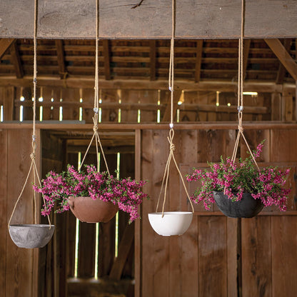 Root & Vessel Self Watering Hanging Planter for Indoor or Outdoor Plants, Unique Marbled Hanging Basket Made of Eco-Friendly Blend of Stone & Plastic, White, 12"