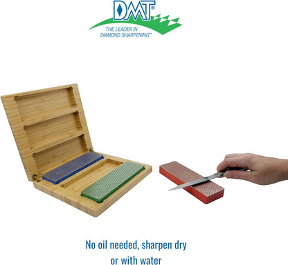 DMT W6EFC Deluxe Diamond Whetstone Knife Sharpening Kit with Wood Box, Set of 3 Sharpening Stones, 6" x 2"