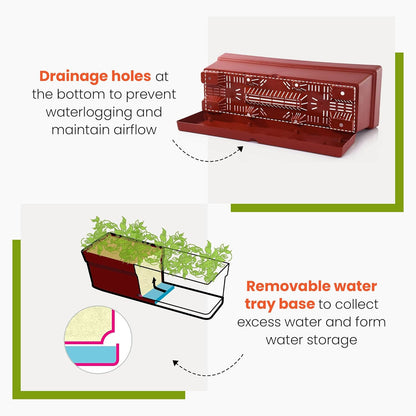 Mintra Window Box Planter, Window Planter Box for Indoor Outdoor Use, Rectangular Pots with Saucers & Drainage Holes, Decorative Plant Pots for Window Sill, Shelf, Desktop, 19" Wx6.75 H, Orange