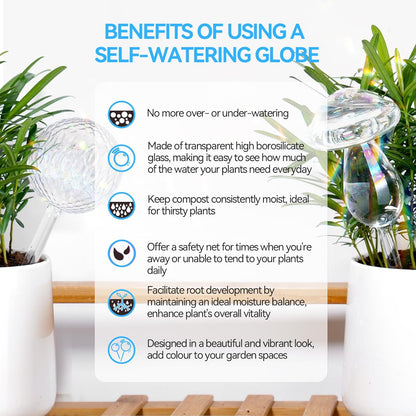 FLORA GUARD Plant Watering Globes, 4-PCS Glass Self Watering Planter Insert, Mushroom Rhombus Patterned Water Globes, Automatic Plant Waterer Bulbs Devices