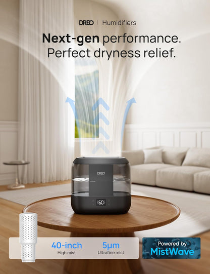 Dreo Humidifiers for Bedroom, Top Fill 4L Smart Cool Mist Humidifier with Oil Diffuser, Cartridge, Nightlight, 36H Runtime, Quiet Ultrasonic Humidifiers for Home, Baby Nursery, Plants, Office, HM311S