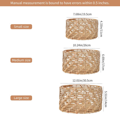 Storage Baskets Natural Weave Handwoven Round Paper Rope Hyacinth basket Stackable writing desk Organizer for Home, Eco-Friendly Woven Decor Set of 3
