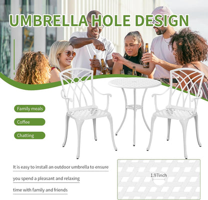 Bistro Table and Chairs Set of 2 for Garden, Bistro Set 3 Piece Outdoor, Cast Aluminum Patio Funiture Set, With Armrest