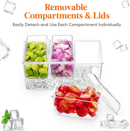 Lifewit 2 Pack Ice Chilled Condiment Caddy with 3 Containers(2.5 cup), Condiment Server with Separate Lids, Serving Tray Platter for Bar Accessories, Fruit, Salad, Taco, Party Garnish