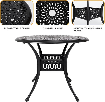 Cast Aluminum Dining Set 5 Piece Outdoor, Patio Conversation Furniture Set, Patio Table and Chairs Set of 4 for Garden Backyard, Black