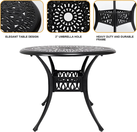 Cast Aluminum Dining Set 5 Piece Outdoor, Patio Conversation Furniture Set, Patio Table and Chairs Set of 4 for Garden Backyard, Black