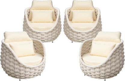 TWT 4 Pieces Patio Sofas, All-Weather Olefin Rope Balcony Furniture with Cushions & Pillows, Patio Couch Outdoor Patio Furniture Set for Indoor, Balcony, Backyard, Deck, Poolside, Cream