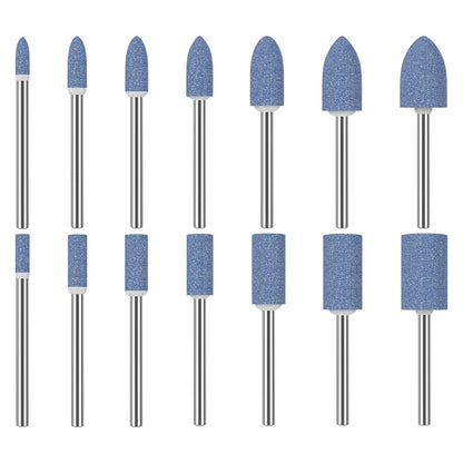 HUHAO 14Pcs Rotary Grinding Stone- 3mm Shank Assorted Shape Abrasive Stone Mounted Grinding Point Sharpening Bits for Rotary Tool Drill, Grinding, Polishing