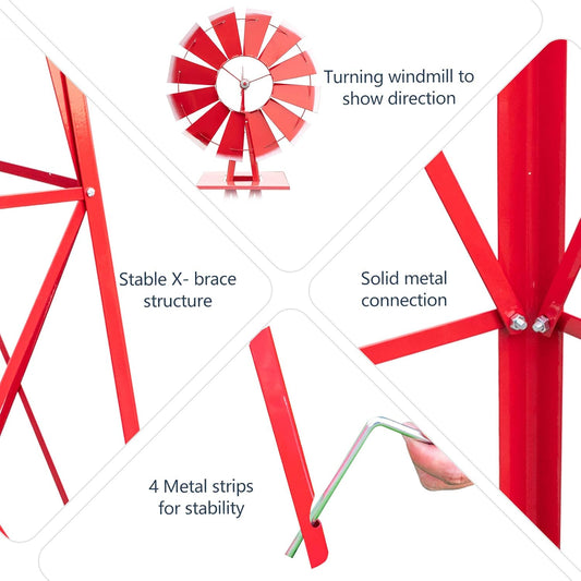 8ft Garden Windmill, Heavy Duty Durable Metal Weather Vane for Backyard, Ornamental Windmill for Yard Weather Resistant (Red, 8FT)