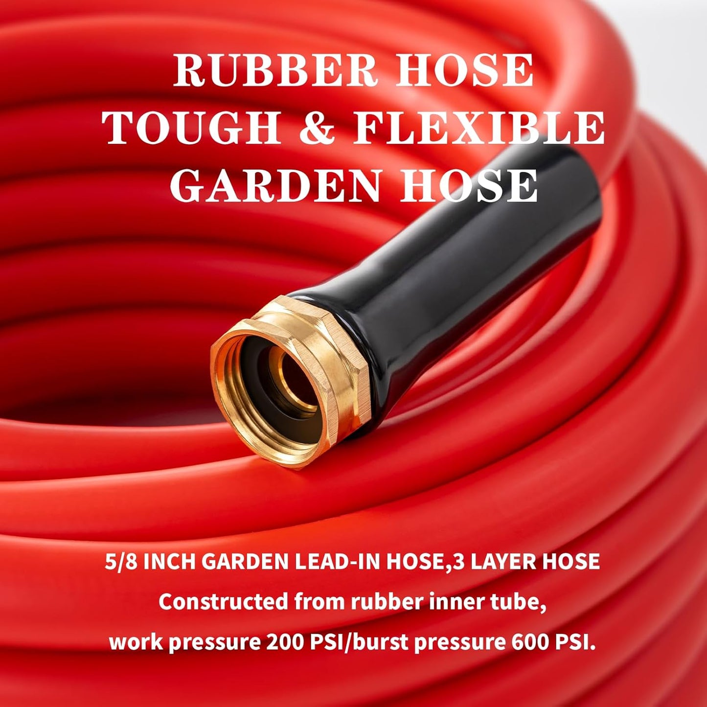 Garden Hose 20 ft x 5/8” Hot Water Hose, -50°F to 190°F,Burst 600Psi Flexible & Lightweight Upgraded Rubber Hoses,3/4” Solid Fittings for All-weather Outdoor Lawn & Garden