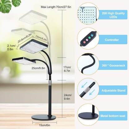 50W Table Top Grow Lights for Indoor Plants, Seed Starting, Bonsai with Timer Auto On/Off, 5000 Lumen Enough Bright Like A Small Sun for Your Jungle, Daisy Chain Function, 16"-24" Height Adjustable