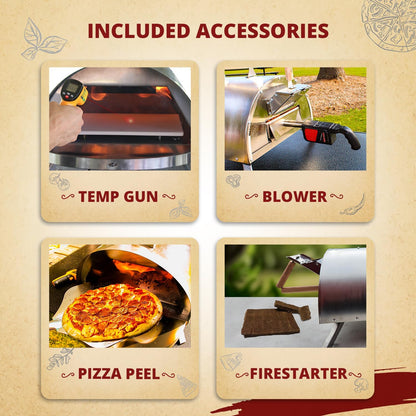 Outdoor Pellet Pizza Oven - Original Pellethead PoBoy Wood Fired Portable Grill with Peel, Blower, 13" Pizza Stone Accessories Kit