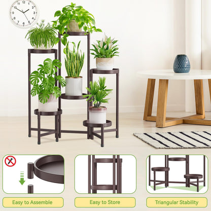 iDavosic.ly Plant Stand Indoor Outdoor, 6 Tier Corner Metal Flower Display Holder Shelf, Folding Tall Orchid Rack for Patio Balcony Porch Garden Living Room House, Violet Bronze
