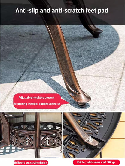 Outdoor Table Cast Aluminum Round Patio Table with Umbrella Hole All Weather Outdoor Dining Tables for Lawn Garden Backyard (106cm Woven Round Table)
