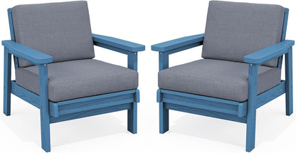 SERWALL HDPE Outdoor Couch Set of 2, Blue Frame and Grey Cushion