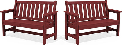 SERWALL Outdoor Bench, HDPE Outdoor Benches Weatherproof, 2-Person Garden Bench with 660 lbs Weight Capacity, Patio Benches for Outdoors, Garden, Porch, Backyard and Park, Red, 2 Pack