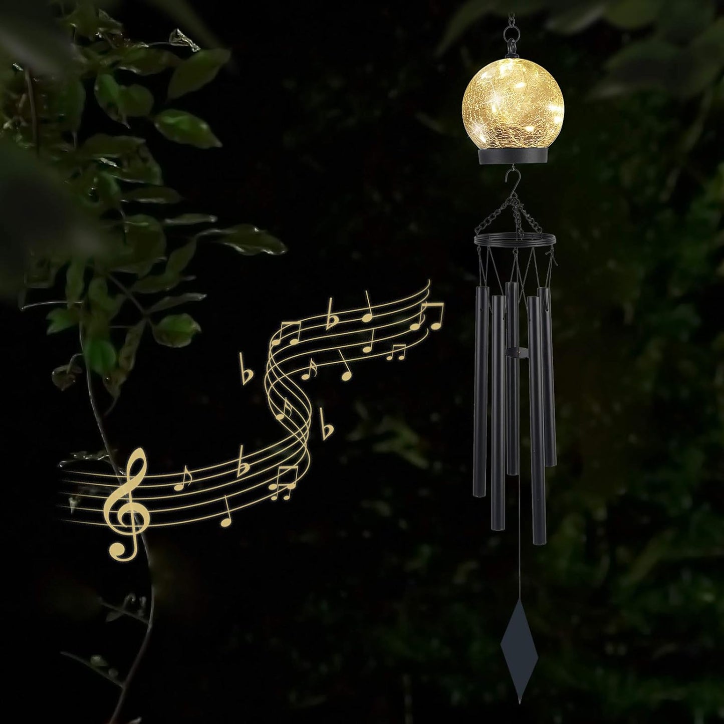Wind Chimes Outdoor Solar Lights, 42 Inch Large Sympathy Chime 15 LED Twinkle Warm White Crackled Glass Sphere Ball Hanging Lantern Birthday Gifts for Decorative in Garden, Yard, Patio, Landscape