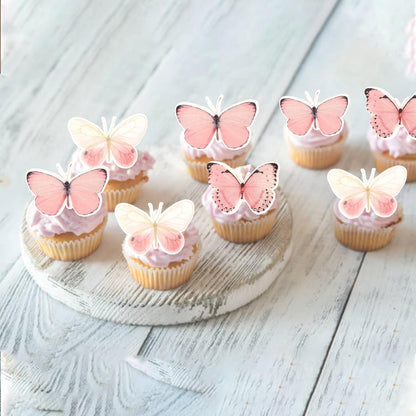 60 PCS Butterfly Cupcake Toppers Edible Butterfly Cake Decorations Edible Butterflies Cupcake Picks for Butterflies Theme Baby Shower Happy Birthday Party Cake Decoration Supllies Pink