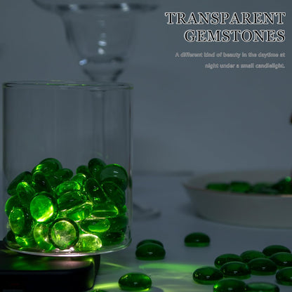 Meschett 50PCS Mini Glass Gems,Green Mancala Stones Flat Bottom Marble Beads for Home Decorative Art Craft Vase Filler(0.5"~0.7")