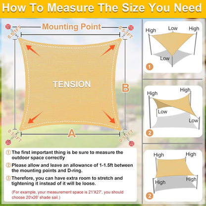 KANAGAWA Sun Shade Sail 16'x20' Sand Rectangle UV Block Canopy Awning Shelter Fabric Cloth Screen for Outdoor Patio Garden Backyard