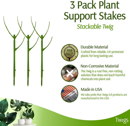 Stackable Plant Support Stakes, Stem Holder Structure for Indoor & Outdoor, Garden Accessories for Climbing & Potted Plants, Trellis Alternative - Peony (Light Green), 3 Pack, 17" L