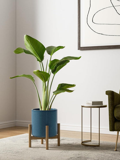 LE TAUCI Ceramic Plant Pots Indoor, 10+8+6 Inch Planters for Indoor Plants, Mid-Century Modern Flower Pots with Drainage Hole and Plug, Cylinder Round Planters, Set of 3, Reactive Glaze Blue