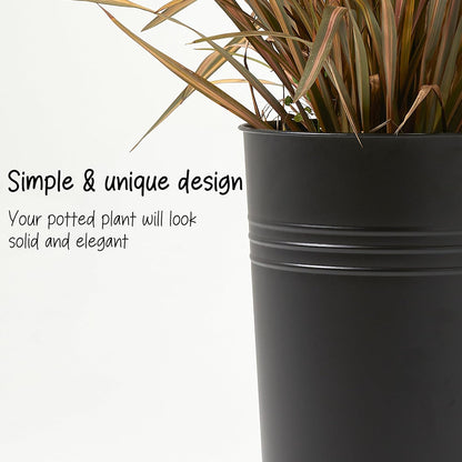 KOL 22''H 2-Pack Planter with Water Level Indicator - Galvanized Steel Pot - Self Watering Planters Flower Pot for Plant - Inner Pot Design - Round Metal Planter Box - Indoor Outdoor Planting - Black