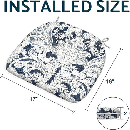 Indoor/Outdoor Chair Cushions 16x17 Inch, Patio Chair Cushions with Ties, All Weather Seat Cushions for Patio Furniture Home Garden Chair Use, Set of 2,Damask Lapis