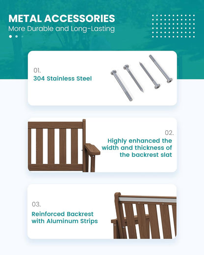 SERWALL Outdoor Bench, HDPE Outdoor Benches Weatherproof, 2-Person Garden Bench with 660 lbs Weight Capacity, Patio Benches for Outdoors, Garden, Porch, Backyard and Park, Brown, 2 Pack