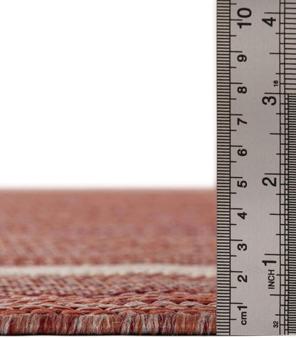 Unique Loom Outdoor Border Collection Area Rug - Soft Border (7' 10" Square Rust Red/Ivory)