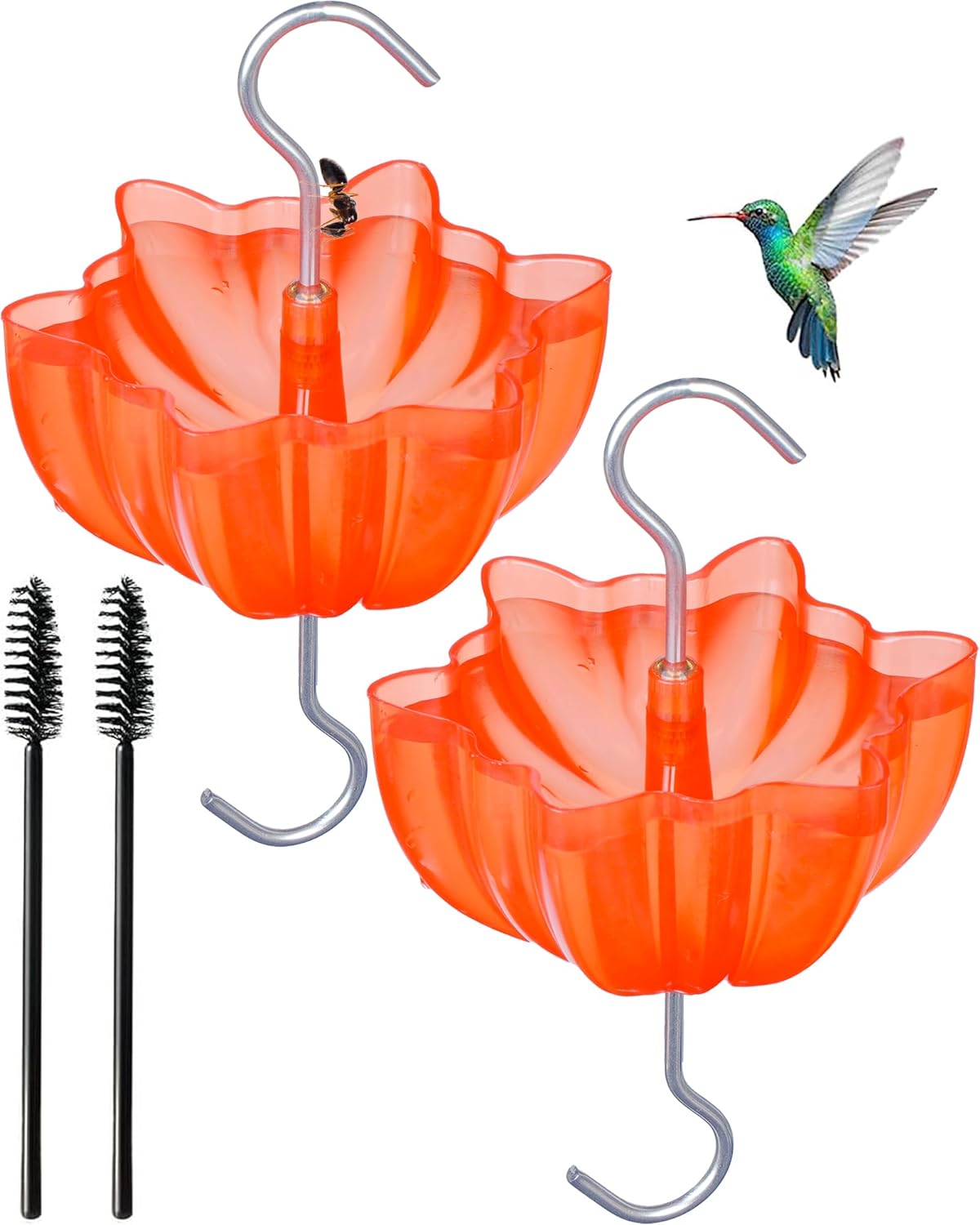 Ant Moat for Hummingbird and Oriole Feeders to Guard Against Ants Protecting The Sugar Nectar Water, Cleaning Brushes Included (Red 2 Pack)