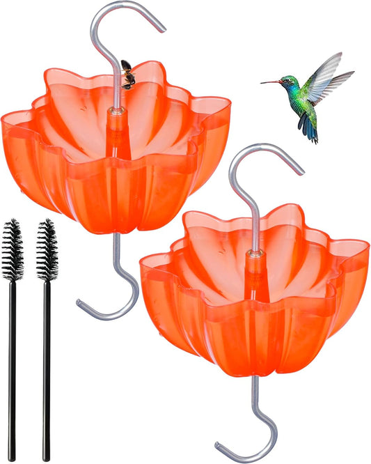 Ant Moat for Hummingbird and Oriole Feeders to Guard Against Ants Protecting The Sugar Nectar Water, Cleaning Brushes Included (Red 2 Pack)