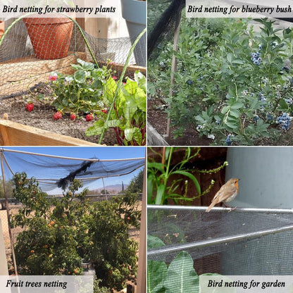 Junflying Bird Netting, 15x20 FT – 1/2" Mesh, Woven Black Netting for Garden Protection with Ties, Protects Vegetables, Fruit Trees, Blueberry Bushes & Strawberry Plants