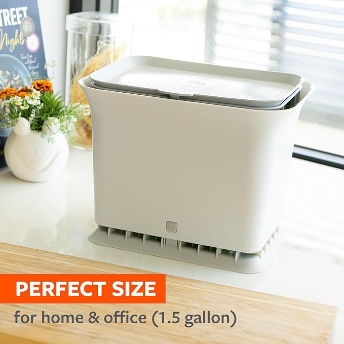 Full Circle Fresh Air Kitchen Compost Bin – Odor-Reducing Countertop Compost Container with Patented Airflow Design, Includes Compostable Bags, Easy to Clean, 1.5 Gallon, Gray