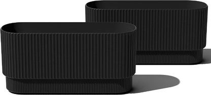 Veradek Demi Series Long Planter for Porch, Patio, Backyard | Durable Plastic-Stone Composite Material | Modern Décor for Shrubs, Flowers