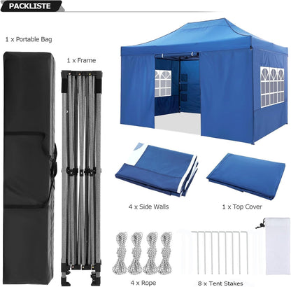 COBIZI 10x15 Pop Up Canopy with 4 Sidewall,Heavy Duty Canopy UPF 50+ All Season Wind Waterproof Commercial Outdoor Wedding Party Tents for Parties Gazebo with Carry Bag(10 x 15 ft Blue)