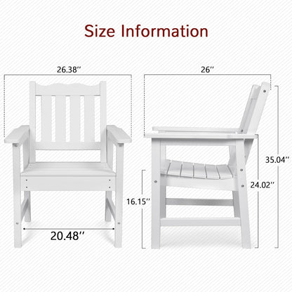 All-Weather Patio Chairs Set of 2, HIPS Outdoor Chairs with 400 lbs Weight Capacity, Patio Dining Chairs for Backyard, Deck, Garden and Porch, White