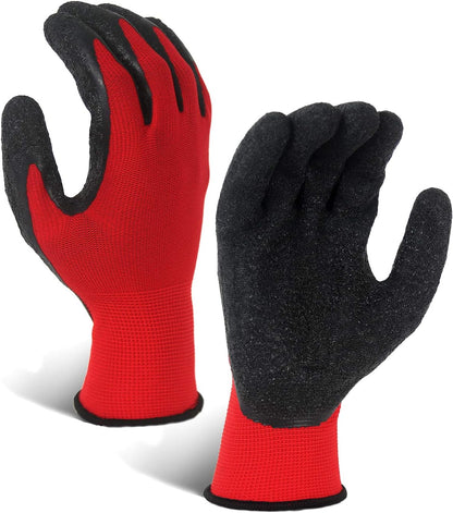 Evridwear Crinkle Latex Rubber Hand Coated Safety Work Gloves for Men Women General Multi Use Construction Warehouse Gardening Assembly Landscaping (L-Size) 12 Pairs Pack