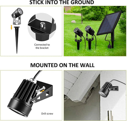 DLLT LED Solar Spotlights Outdoor, 2-in-1 Solar Landscape Spotlights IP65 Waterproof, 9.8ft Cable 2-in-1 Solar Powered Lights, Auto On/Off for Garden, Yard, Driveway, Lawn, Green Lighting