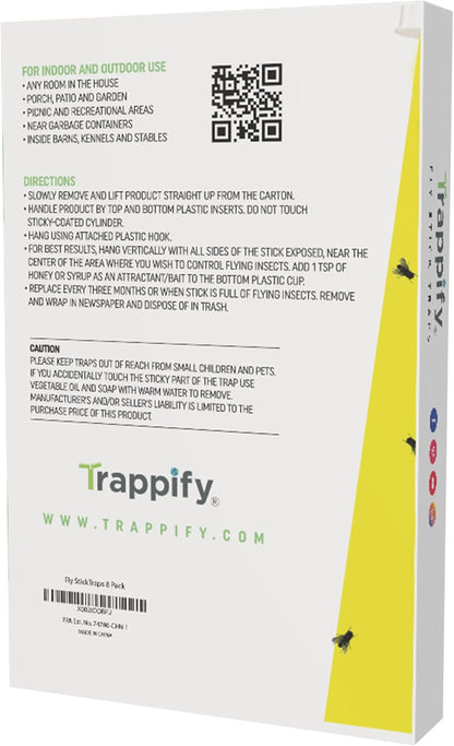 Trappify Hanging Fly Traps Outdoor: Fruit Fly Traps for Indoors | Gnat Trap | Gnat Traps for House Indoor | Fly Trap Indoor - Disposable Sticky Fly Trap for Indoor House Pest Control (8 Pack)
