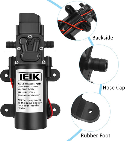 12 Volt Diaphragm Pump 3LPM 0.8 GPM 100PSI Self Priming Sprayer Pump 12V DC Fresh Water Pump Water Pressure Switch for RV Camper Marine Boat Lawn (30W)