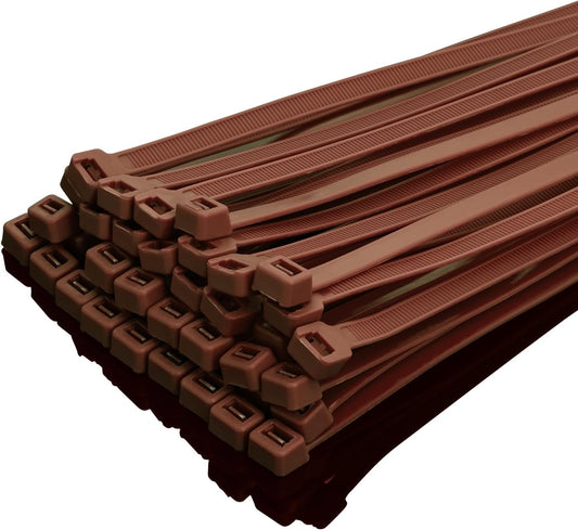 XINGO 8 Inch Brown Zip Ties Heavy Duty 100 Pack, 120 LBS Tensile Strength, Premium Nylon Cable Wire Ties, Self-locking Plastic Ties for Indoor and Outdoor Use