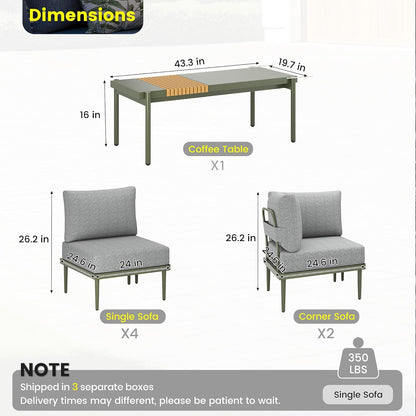 Sundale Outdoor 7 Pieces Metal Patio Furniture Set, Outdoor Sectional Sofa w/6 Inch Olefin Cushion and Coffee Table, Modern Outdoor Conversation Sets