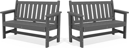 SERWALL Outdoor Bench, HDPE Outdoor Benches Weatherproof, 2-Person Garden Bench with 660 lbs Weight Capacity, Patio Benches for Outdoors, Garden, Porch, Backyard and Park, Grey, 2 Pack